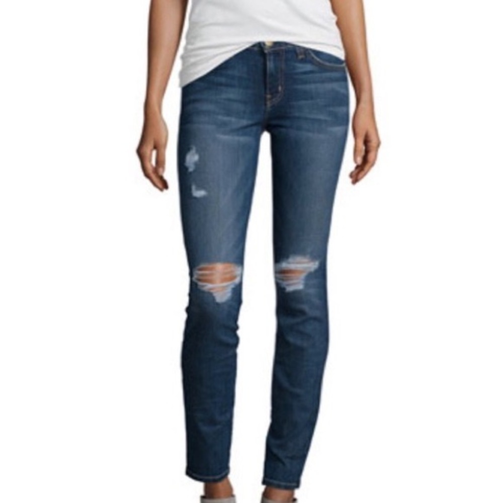CURRENT/ELLIOTT Blue Cheville Ankle Skinny Jean in “Townie Destroy”